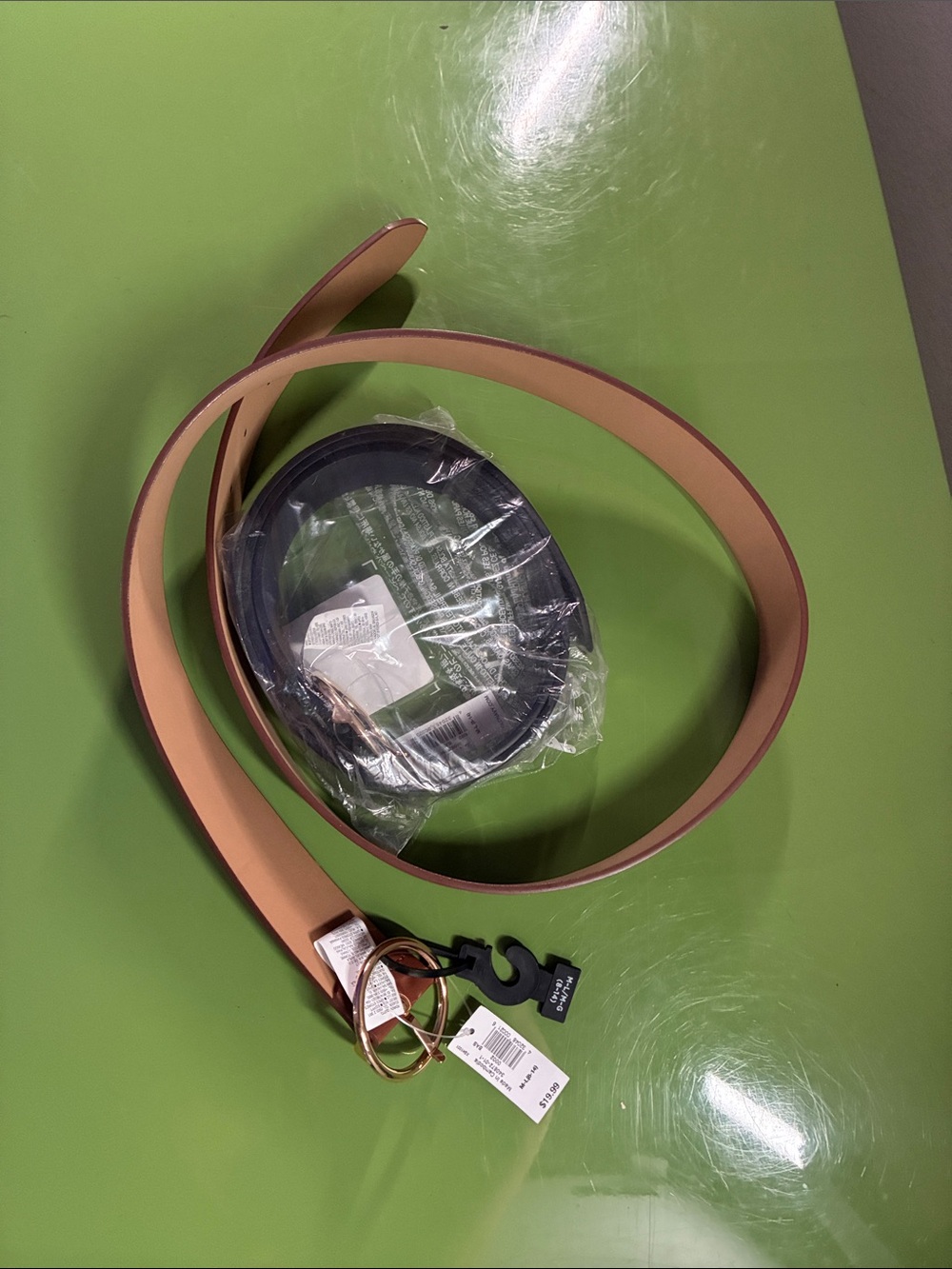 Old Navy Beige Double-Ring Belt with Rose Gold Hardware